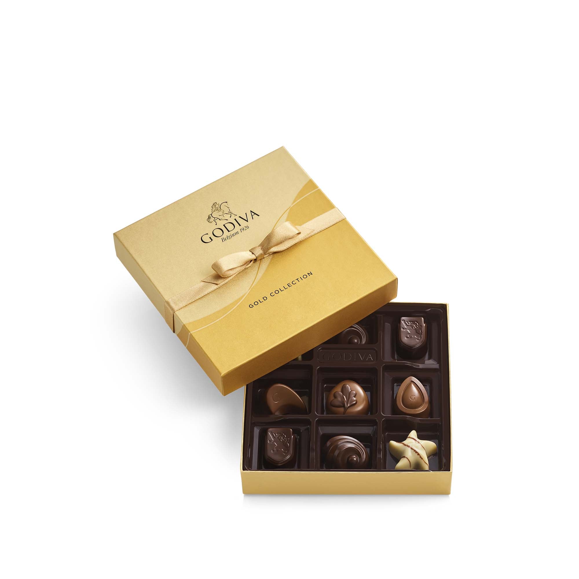 Assorted Chocolate Gold Gift Box, Gold Ribbon, 9 pc.