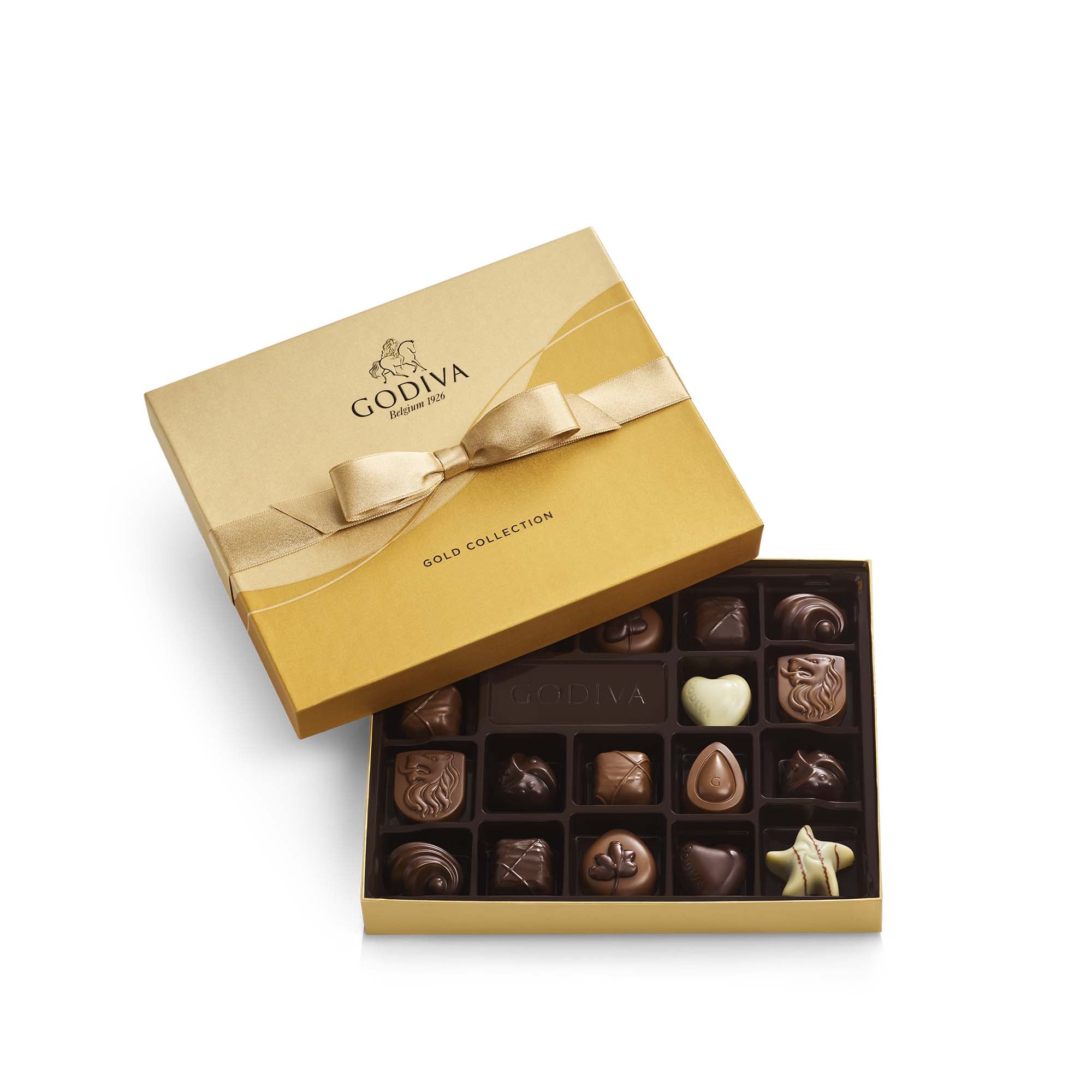 Assorted Chocolate Gold Gift Box, Gold Ribbon, 18 pc.