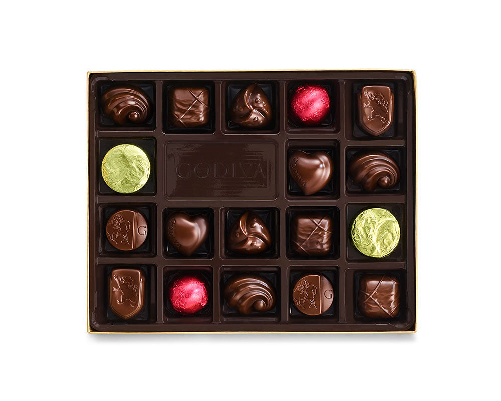 Dark Chocolate Gift Box, Gold Ribbon, 18 pc.