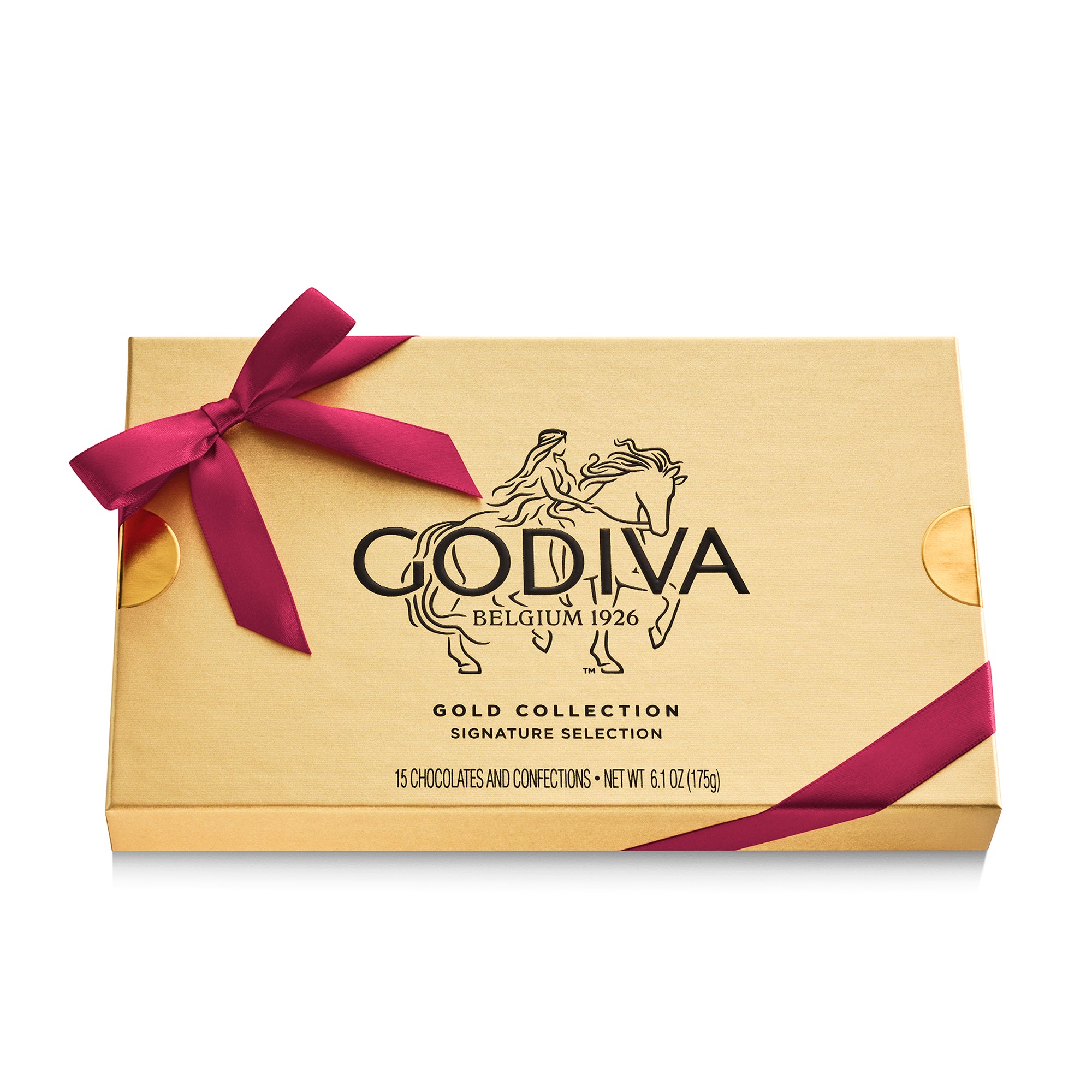 Assorted Chocolate Gold Gift Box, Wine Ribbon, 15pc.