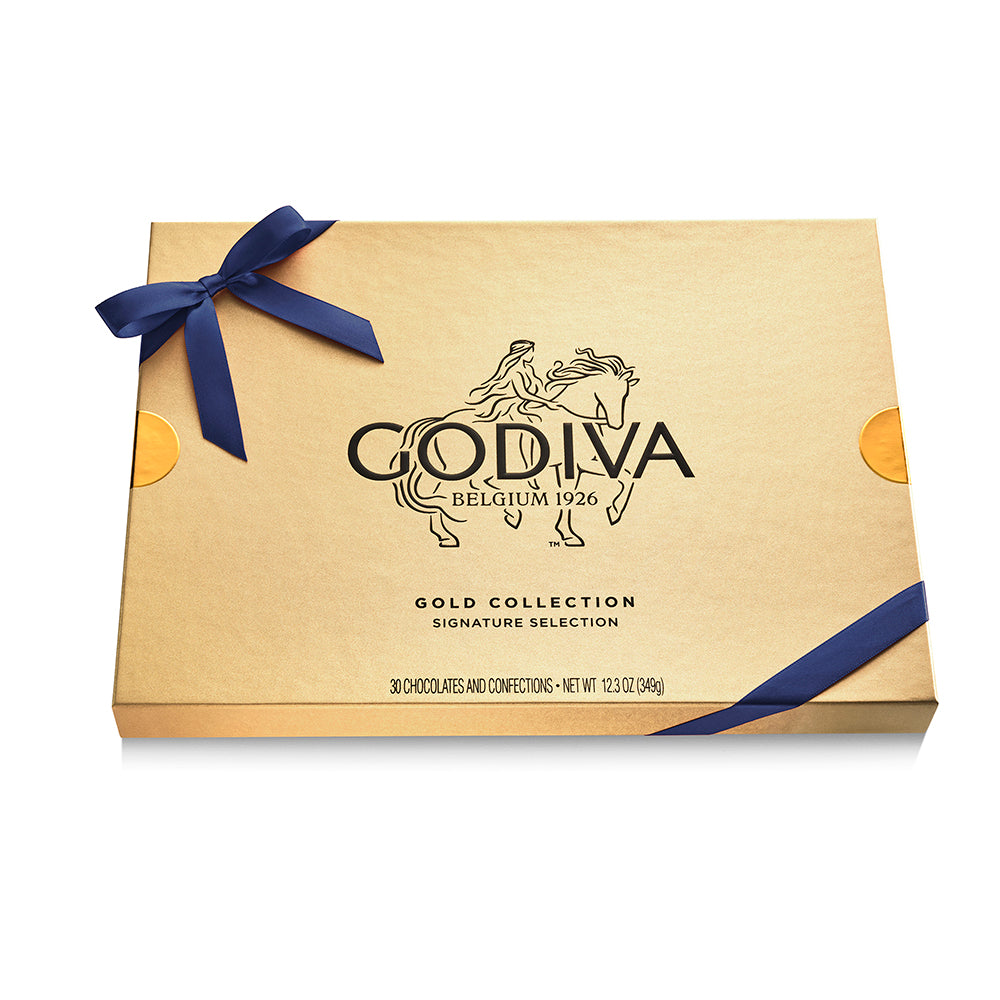 Assorted Chocolate Gold Gift Box, Navy Ribbon, 30pc.