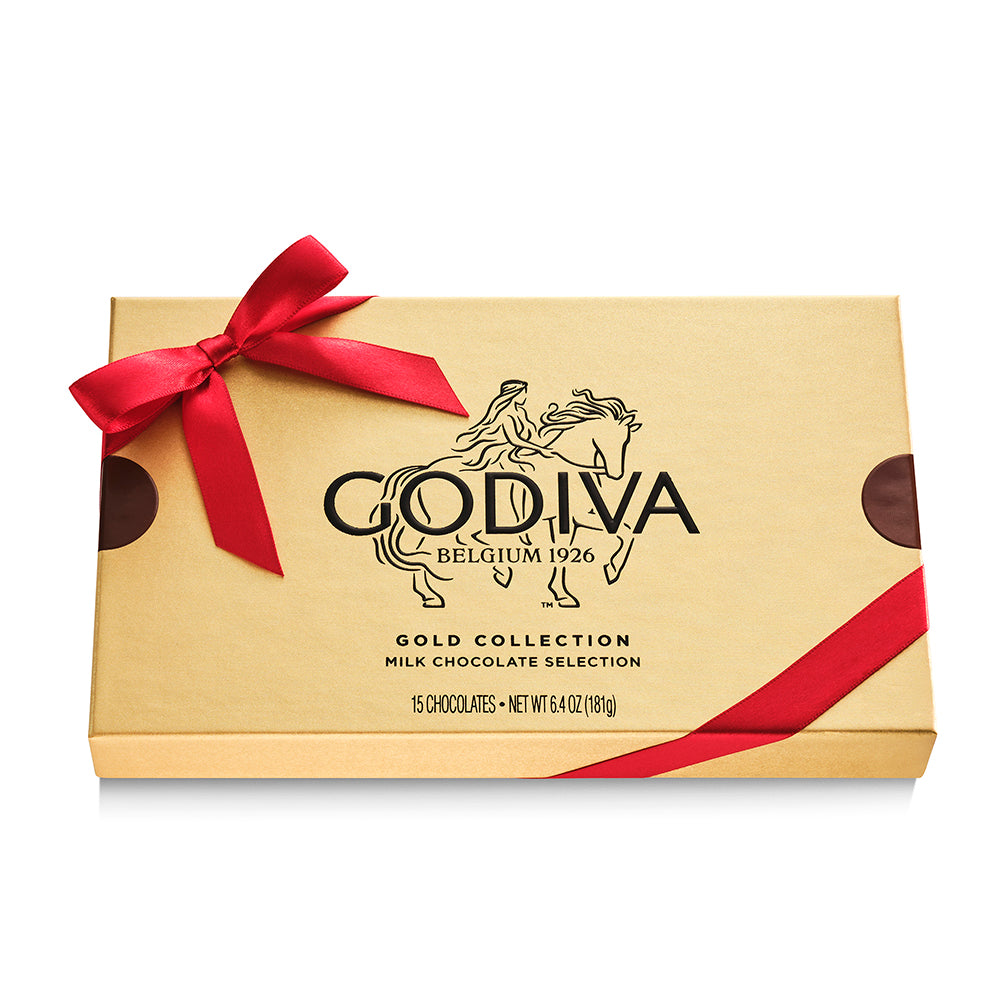 Milk Chocolate Gold Gift Box, Red Ribbon, 15pc.
