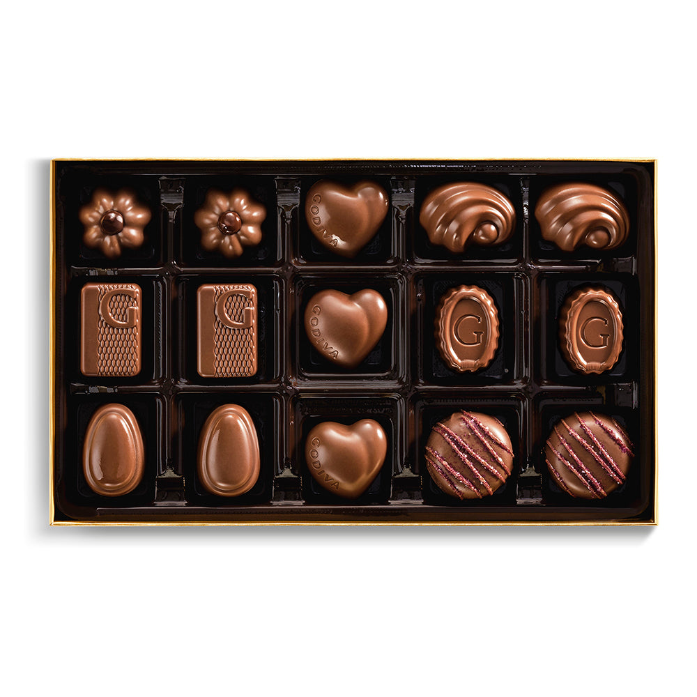 Milk Chocolate Gold Gift Box, Red Ribbon, 15pc.