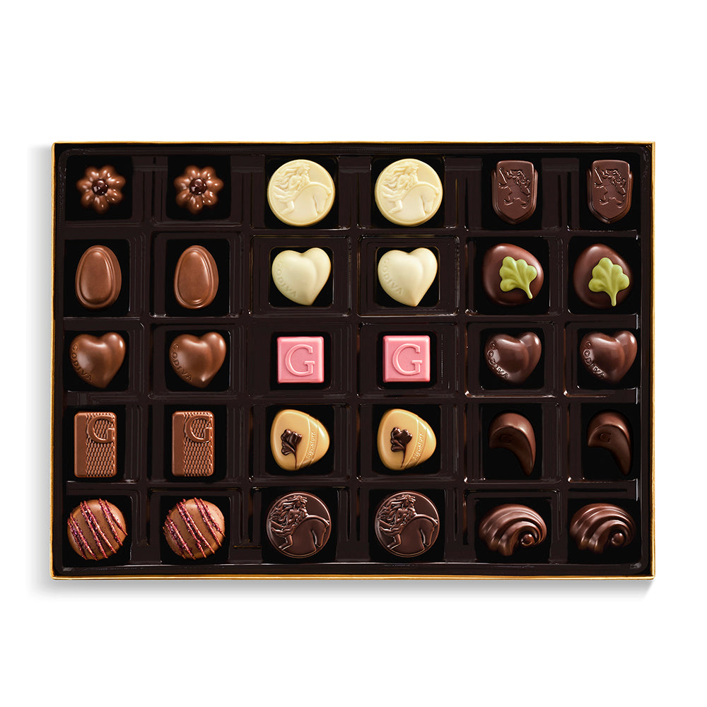 Assorted Chocolate Gold Gift Box, Red Ribbon, 60pc.