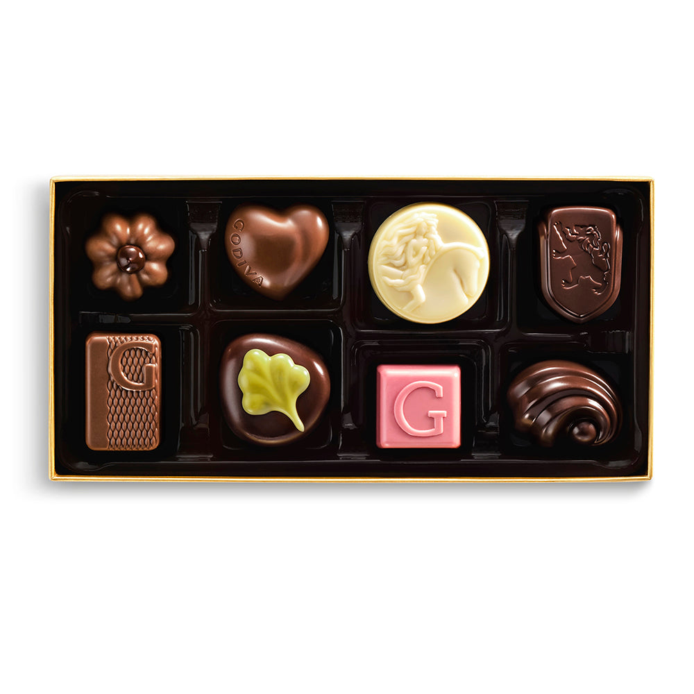 Assorted Chocolate Gold Gift Box, Red Ribbon, 8pc.