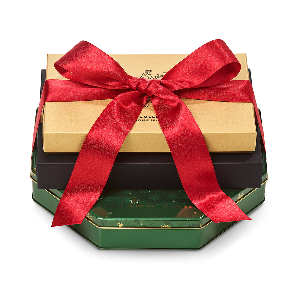 Season's Greetings Tower with Red Ribbon