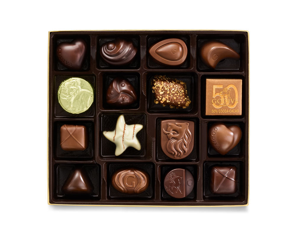 Assorted Chocolate Gold Gift Box, Gold Ribbon, 19 pc.