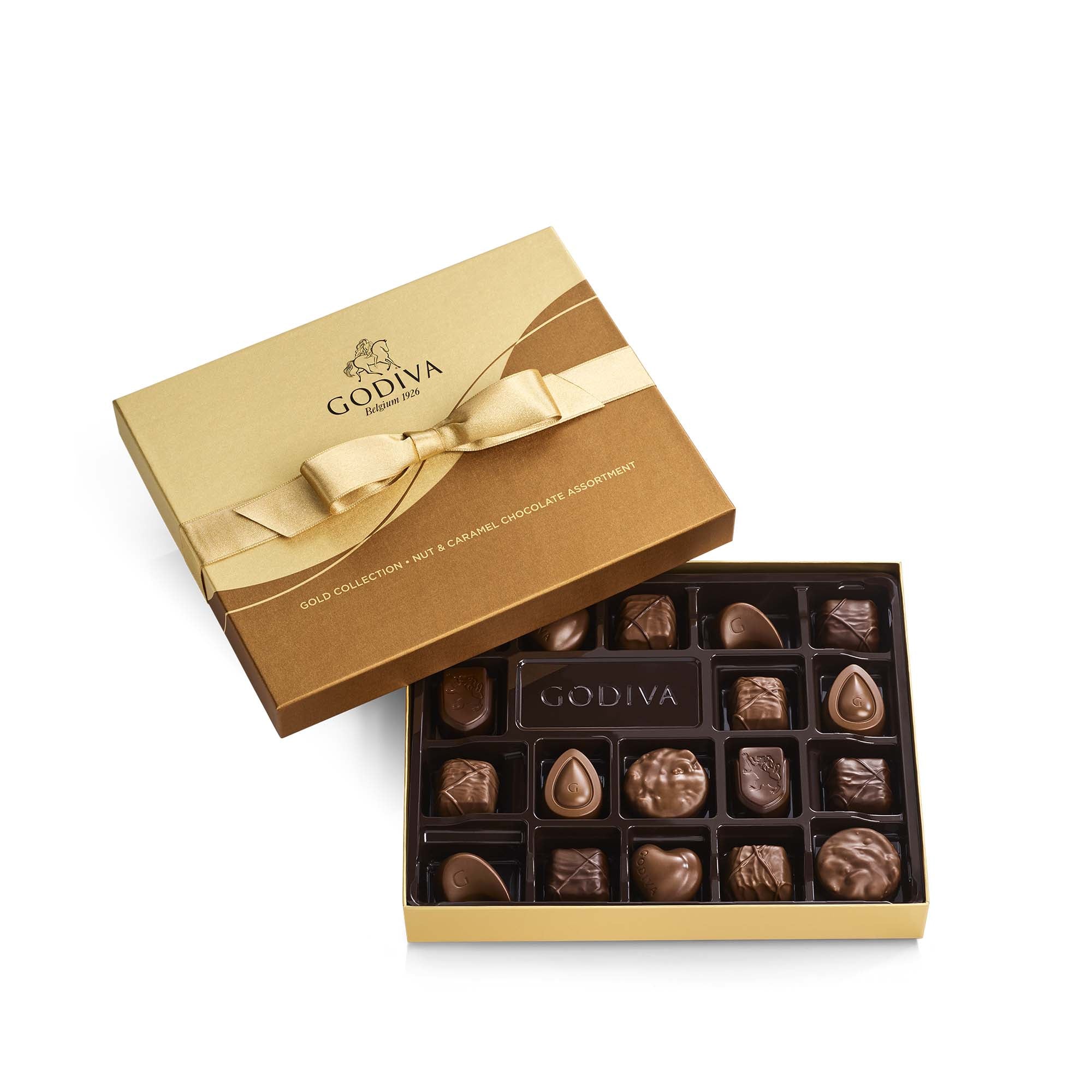 Nut and Caramel Gift Box, Gold Ribbon, 18 pc.