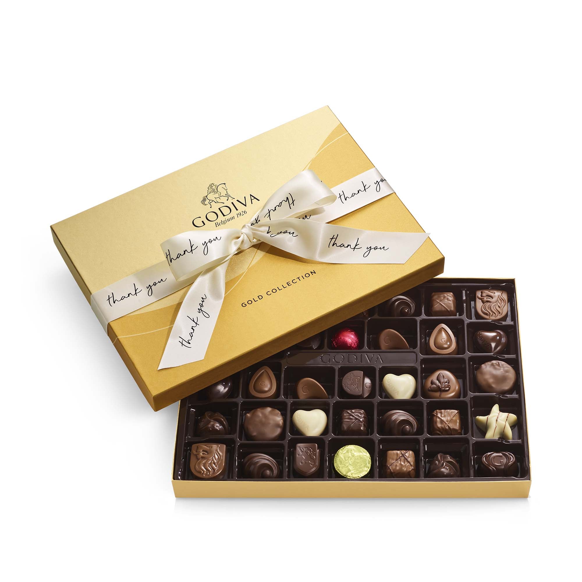 Assorted Chocolate Gold Gift Box, Thank You Ribbon, 36pc.