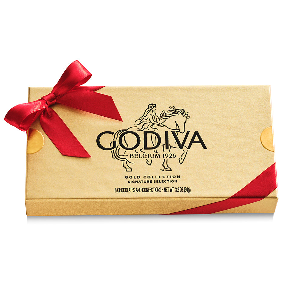 Assorted Chocolate Gold Gift Box, Red Ribbon, 8pc.