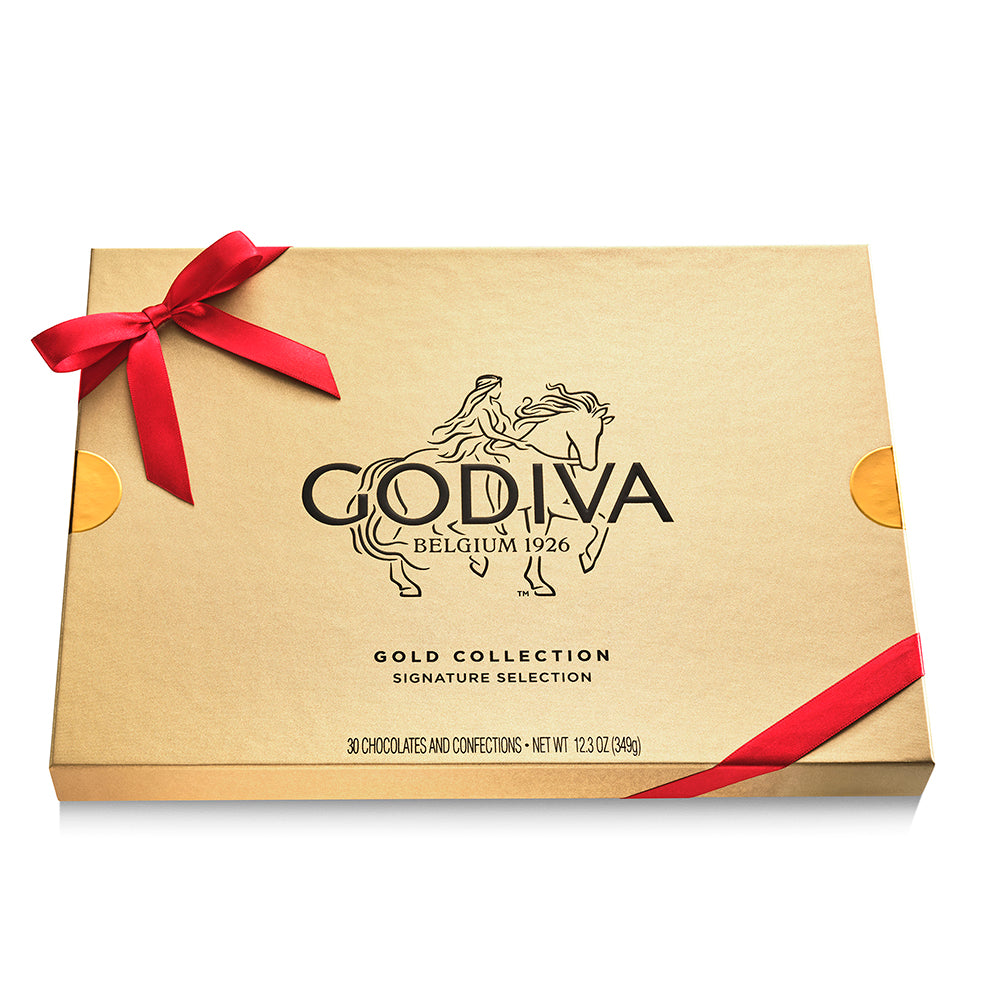 Assorted Chocolate Gold Gift Box, Red Ribbon, 30pc.