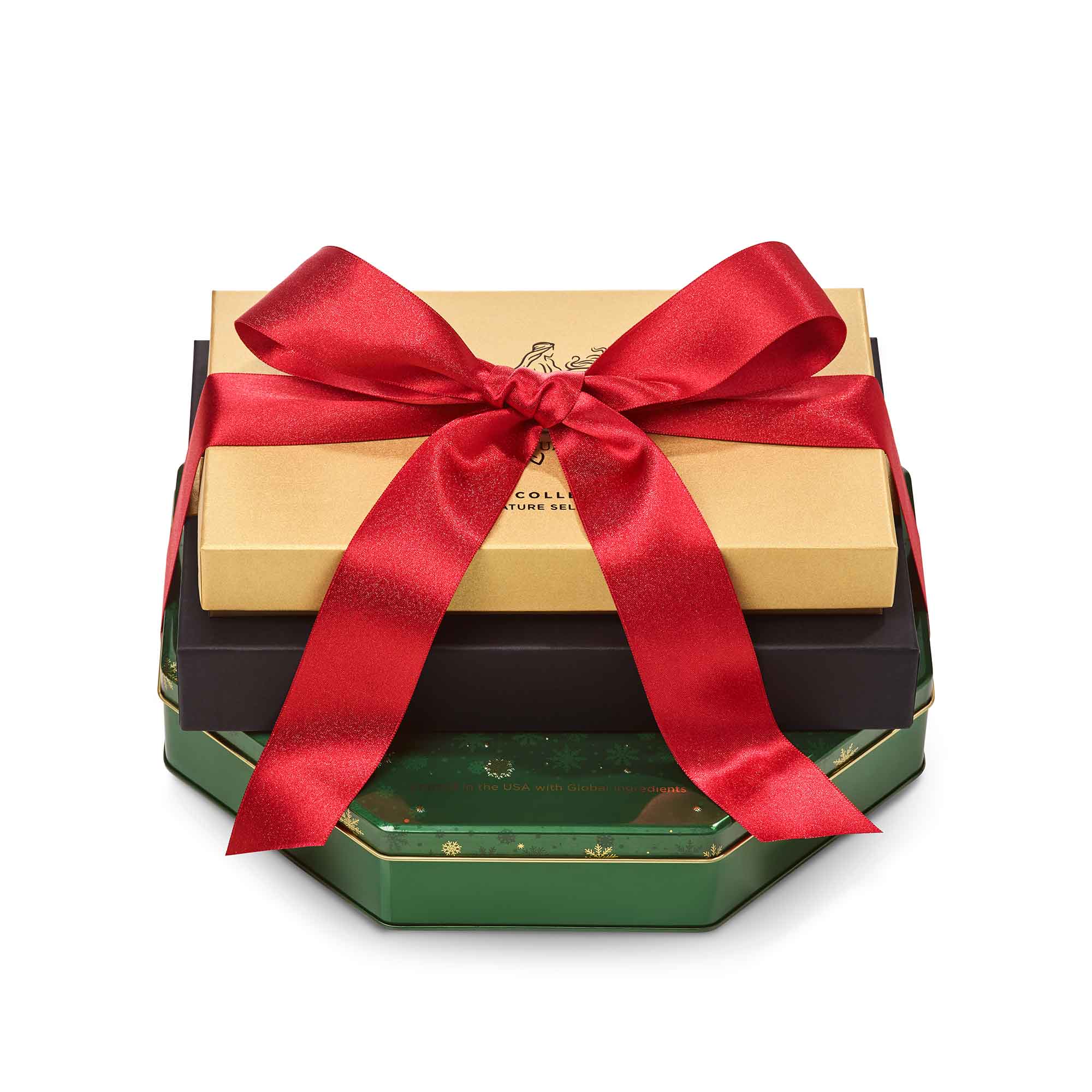 Season's Greetings Tower with Red Ribbon