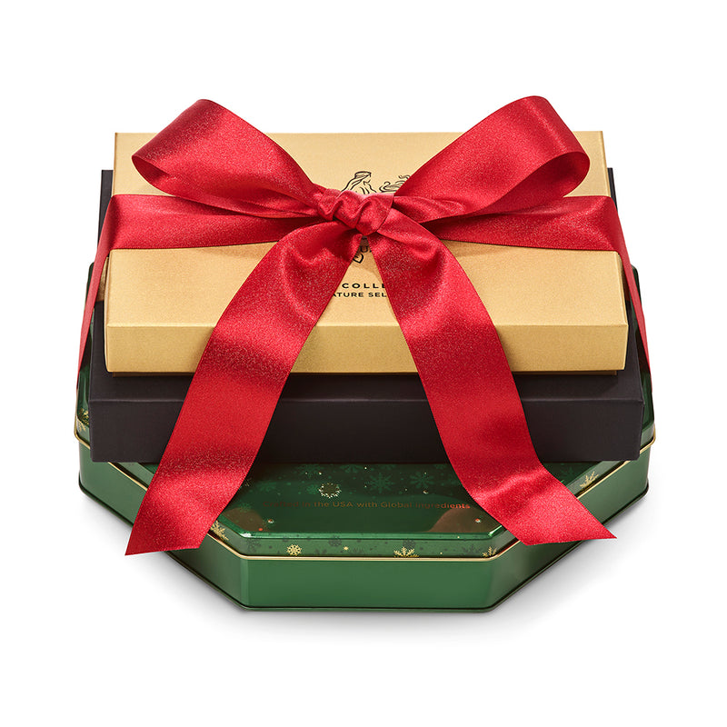 Season's Greetings Tower with Red Ribbon